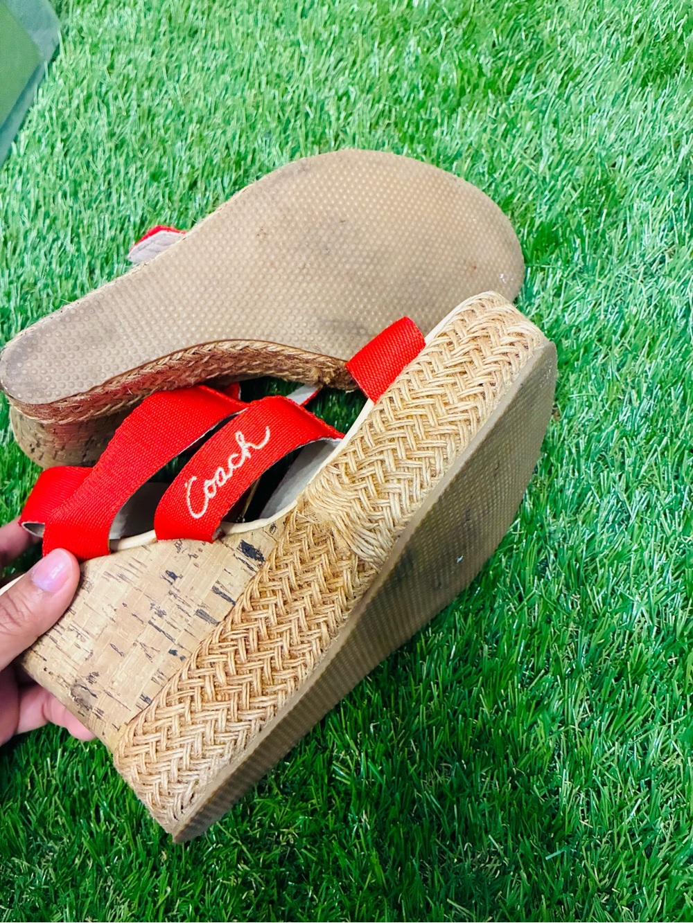 Coach Red Canvas Espadrille Wedge Sandals – Logo Strap – Size 7 - Picture 6 of 7